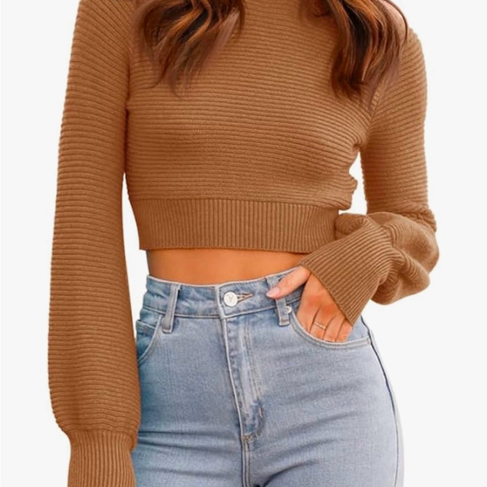 Ribbed Brown Cropped Sweater